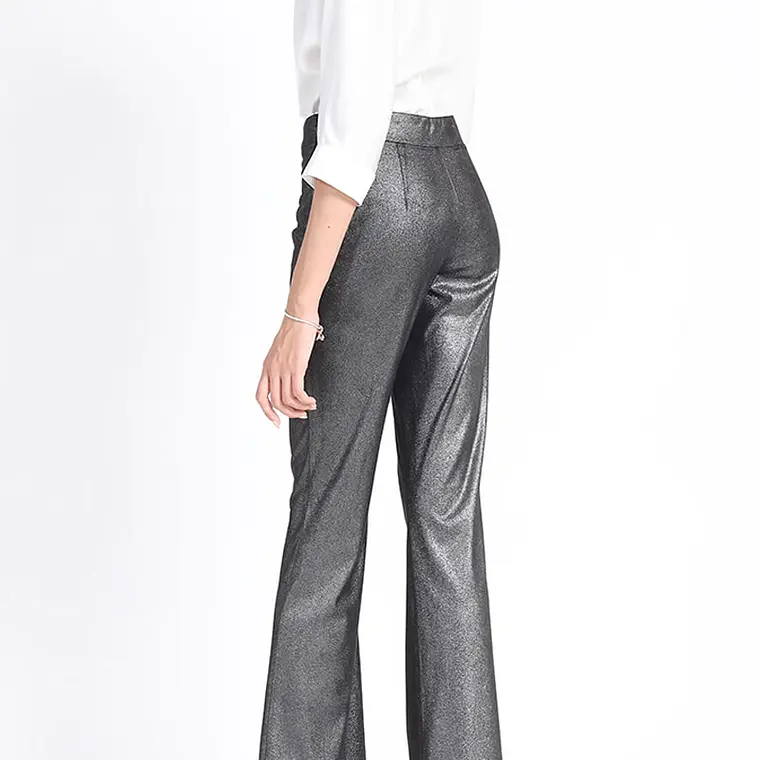 PANTALON FLARE TIPO LEGGINS EFECTO GAMUZA METALIZADO  NEGRO 3