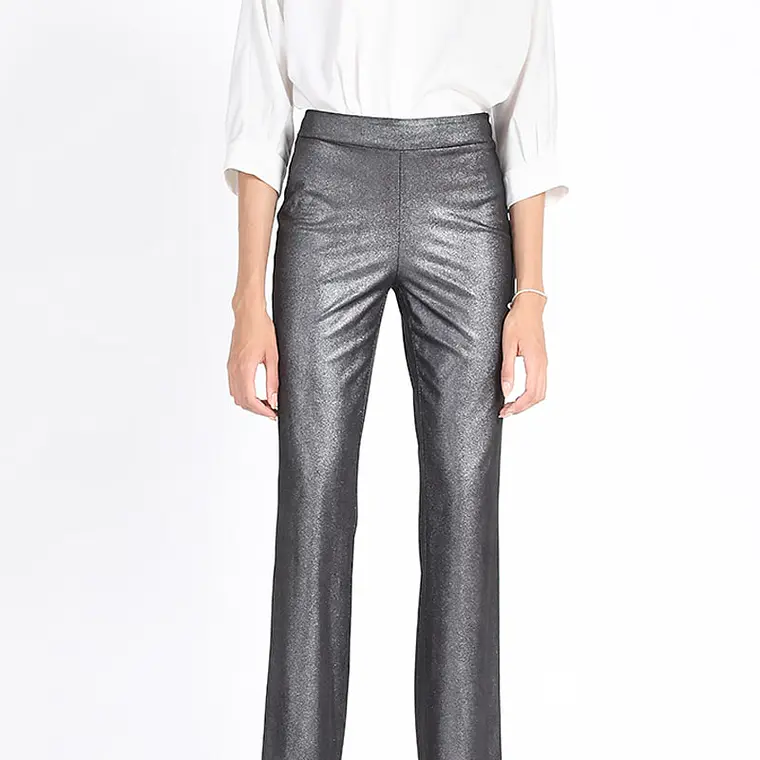 PANTALON FLARE TIPO LEGGINS EFECTO GAMUZA METALIZADO  NEGRO 4