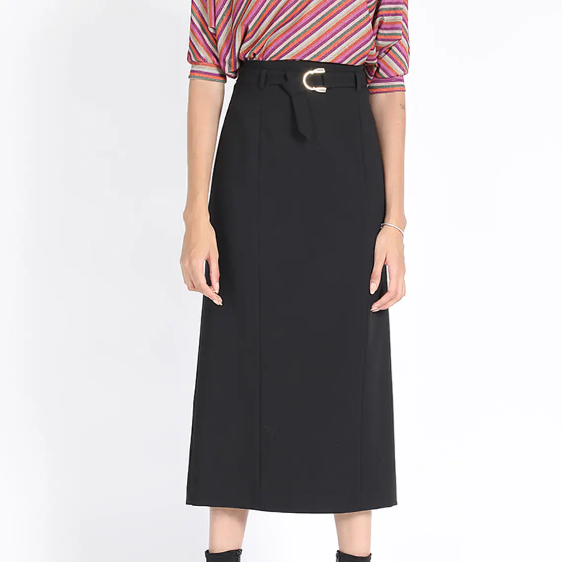 FALDA MIDI CON CINTURON  NEGRO 2