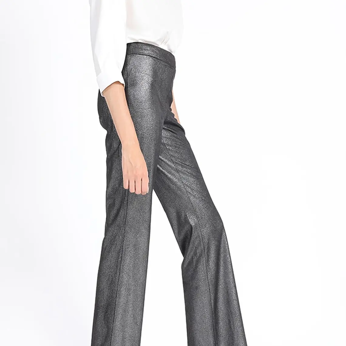 PANTALON FLARE TIPO LEGGINS EFECTO GAMUZA METALIZADO  NEGRO 5