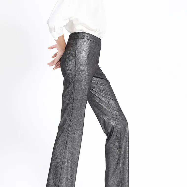 PANTALON FLARE TIPO LEGGINS EFECTO GAMUZA METALIZADO  NEGRO 6