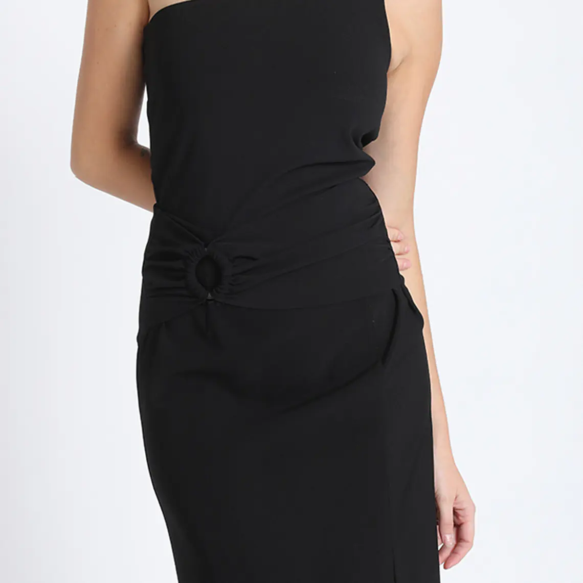 FALDA MIDI CON ABERTURA FRONTAL Y HEBILLA NEGRO NEGRO 2