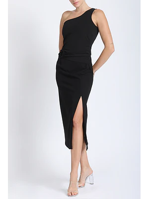 FALDA MIDI CON ABERTURA FRONTAL Y HEBILLA NEGRO (TALLAS S a L)