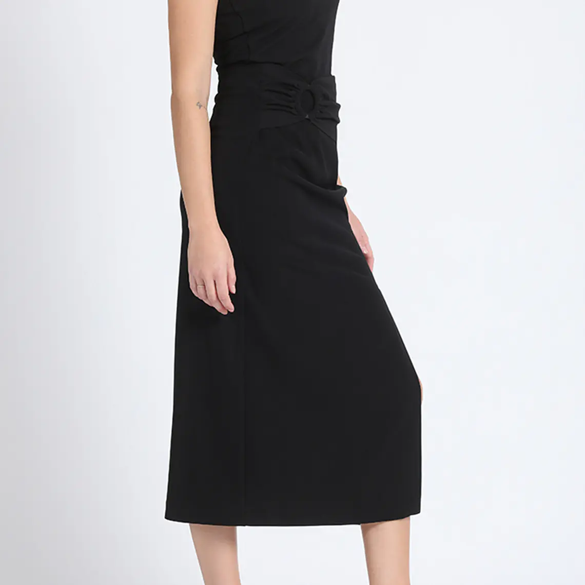 FALDA MIDI CON ABERTURA FRONTAL Y HEBILLA NEGRO NEGRO 4