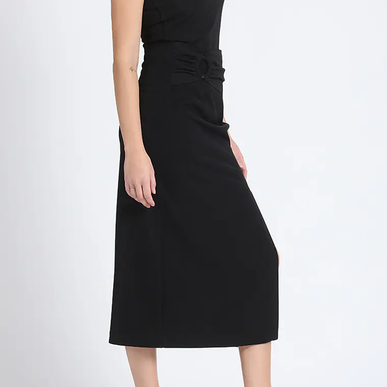 FALDA MIDI CON ABERTURA FRONTAL Y HEBILLA NEGRO NEGRO 4