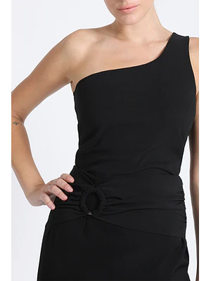 FALDA MIDI CON ABERTURA FRONTAL Y HEBILLA NEGRO (TALLAS S a L)