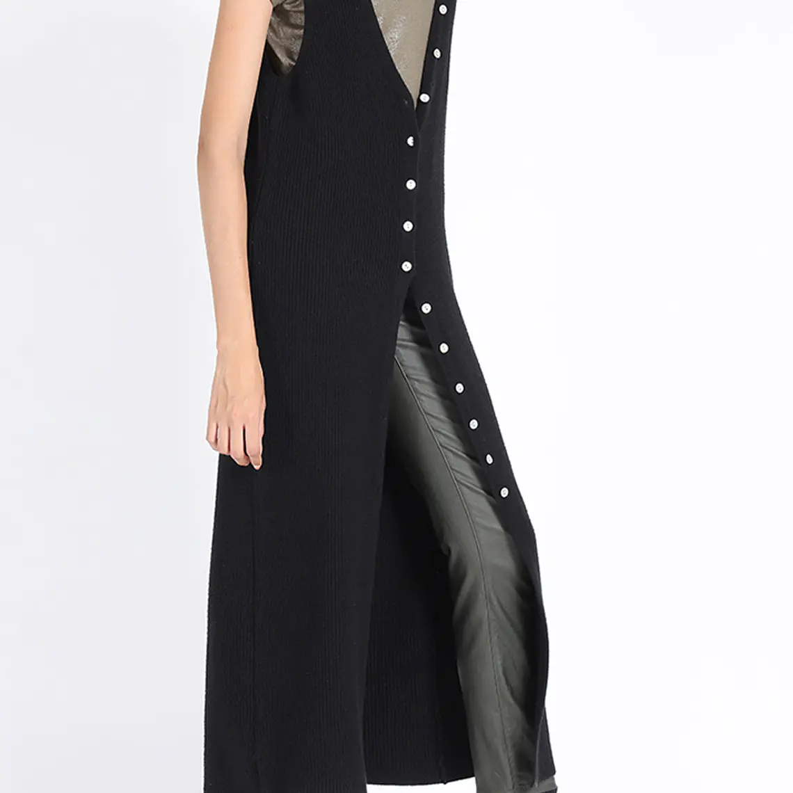 TEJIDO TAPADO ESCOTE V SIN MANGAS LARGO MODA NEGRO 2