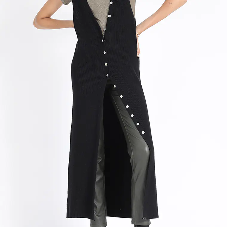 TEJIDO TAPADO ESCOTE V SIN MANGAS LARGO MODA NEGRO 3