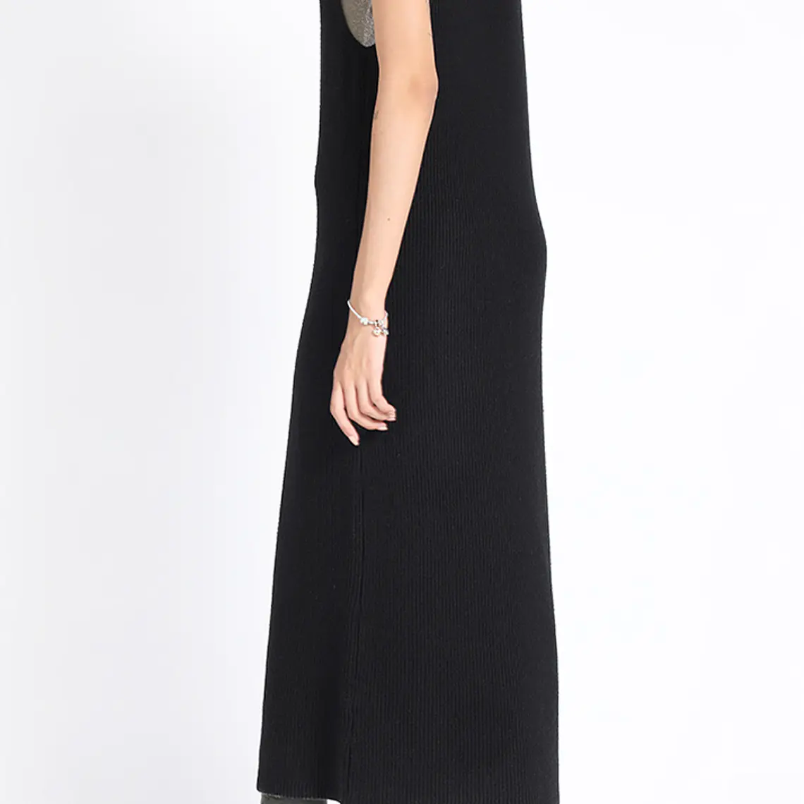 TEJIDO TAPADO ESCOTE V SIN MANGAS LARGO MODA NEGRO 4