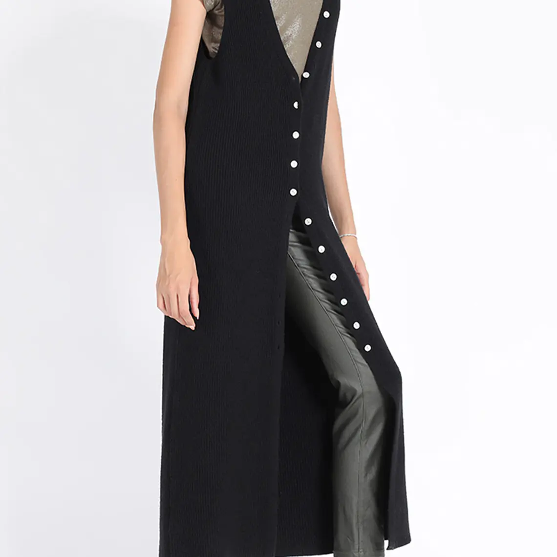 TEJIDO TAPADO ESCOTE V SIN MANGAS LARGO MODA NEGRO 5