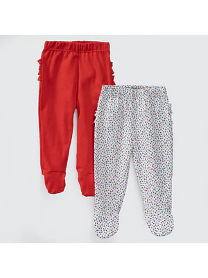PACK PANTALONES BLANCO ROJO FLORES ALGODÓN PERUANO (12 y 24 MESES)