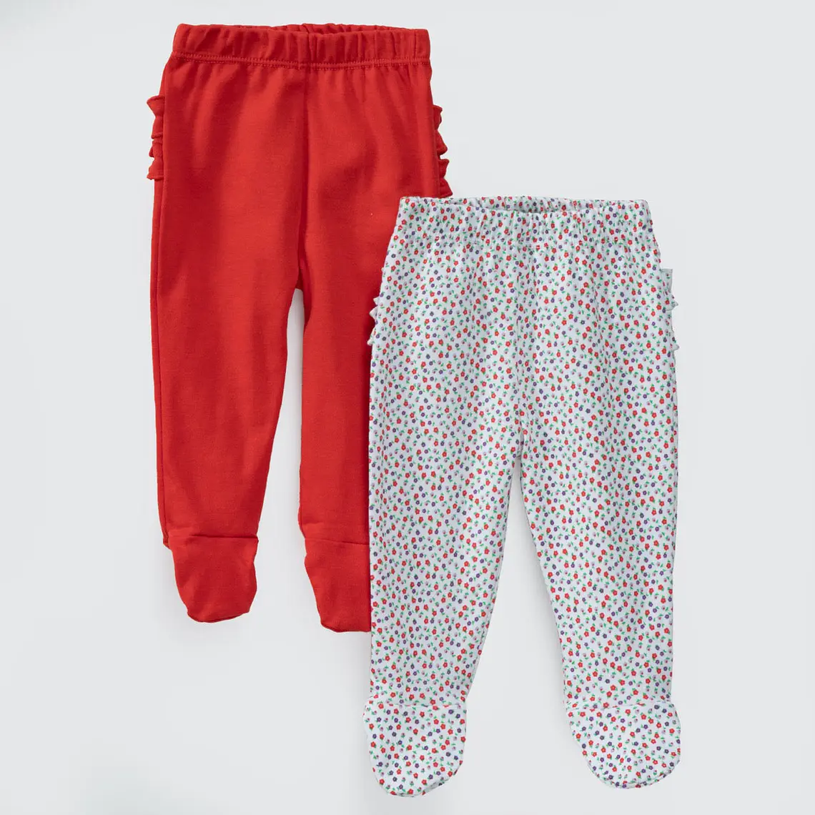 PACK PANTALONES BLANCO ROJO FLORES ALGODÓN PERUANO (12 y 24 MESES) 1