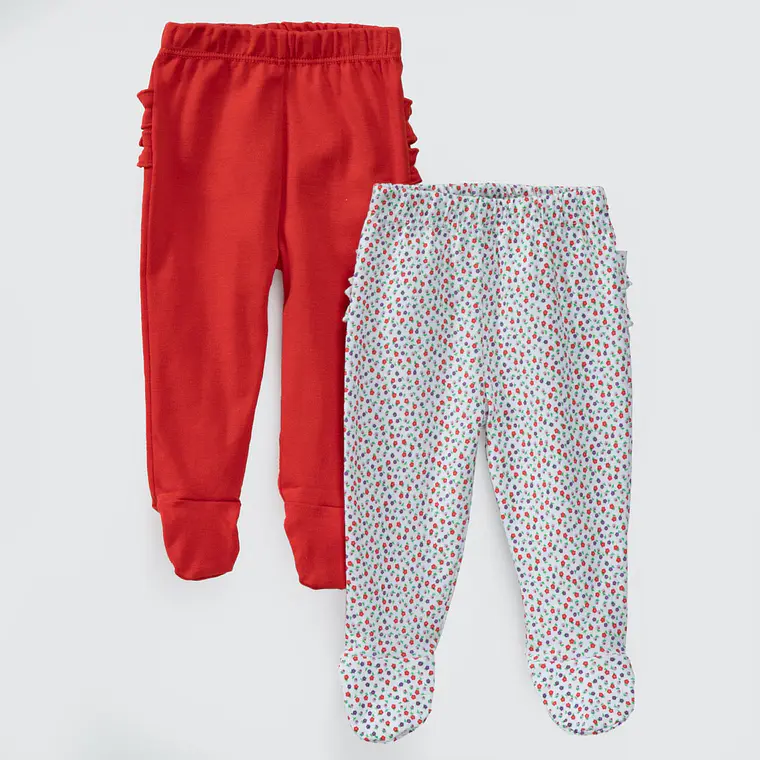 PACK PANTALONES BLANCO ROJO FLORES ALGODÓN PERUANO (12 y 24 MESES) 1
