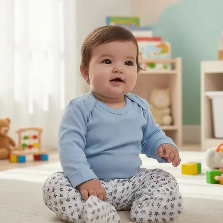 PACK PANTALONES BLANCO CELESTE HOJAS ALGODÓN PERUANO (RN a 24 MESES) 6