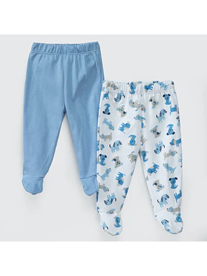 PACK PANTALONES BLANCO CELESTE PERRITOS ALGODÓN PERUANO (18 y 24 MESES)