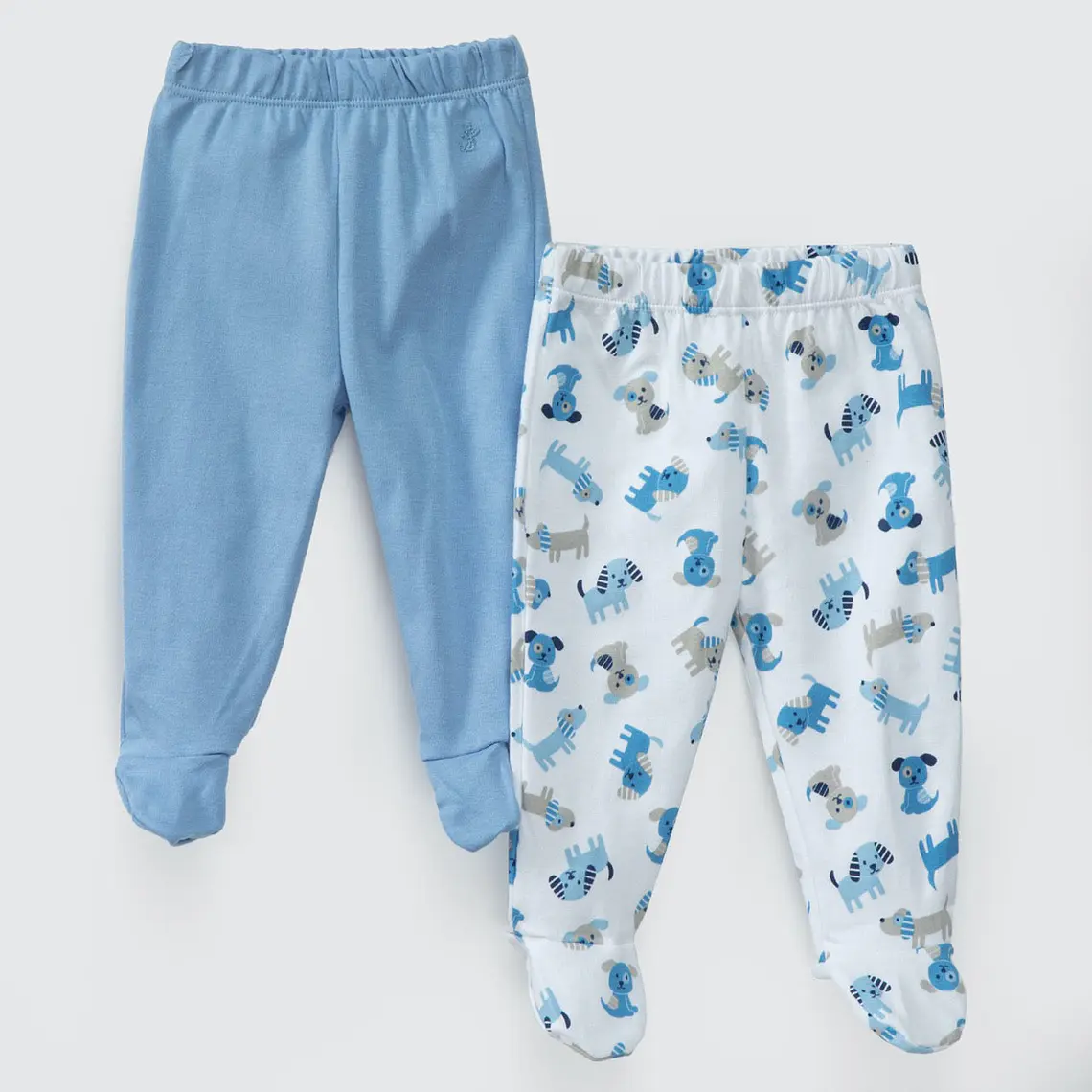 PACK PANTALONES BLANCO CELESTE PERRITOS ALGODÓN PERUANO (18 y 24 MESES) 1