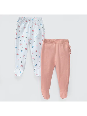 PACK PANTALONES BLANCO ROSA FLORES ALGODÓN PERUANO (24 MESES)