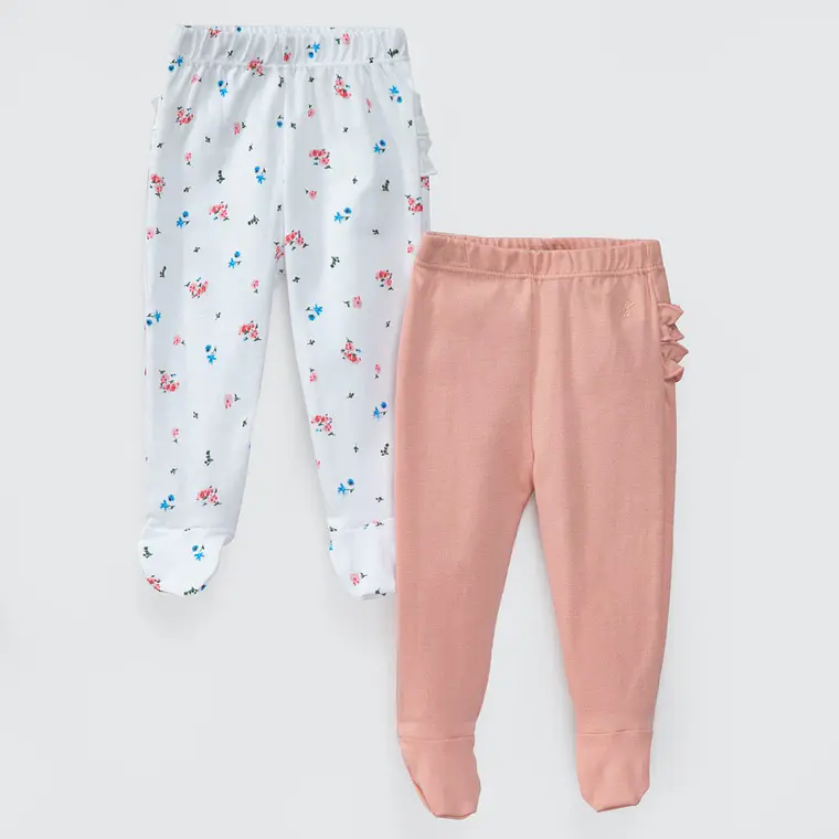 PACK PANTALONES BLANCO ROSA FLORES ALGODÓN PERUANO (24 MESES) 1