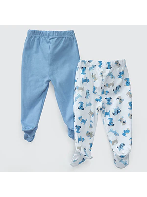 PACK PANTALONES BLANCO CELESTE PERRITOS ALGODÓN PERUANO (18 y 24 MESES)