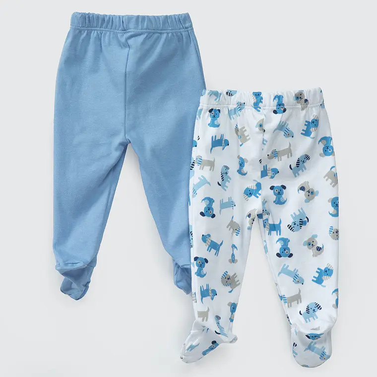 PACK PANTALONES BLANCO CELESTE PERRITOS ALGODÓN PERUANO (18 y 24 MESES) 2