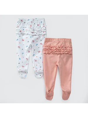 PACK PANTALONES BLANCO ROSA FLORES ALGODÓN PERUANO (24 MESES)
