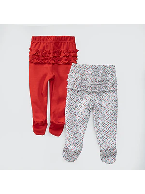 PACK PANTALONES BLANCO ROJO FLORES ALGODÓN PERUANO (12 y 24 MESES)
