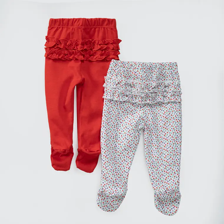 PACK PANTALONES BLANCO ROJO FLORES ALGODÓN PERUANO (12 y 24 MESES) 2
