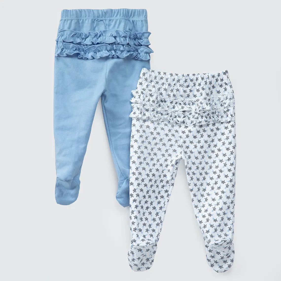PACK PANTALONES BLANCO CELESTE HOJAS ALGODÓN PERUANO (RN a 24 MESES) 2