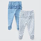 PACK PANTALONES BLANCO CELESTE HOJAS ALGODÓN PERUANO (RN a 24 MESES) - Miniatura 2