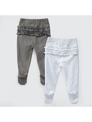 PACK PANTALONES BLANCO GRIS CINTA ROSA ALGODÓN PERUANO (6 a 24 MESES)