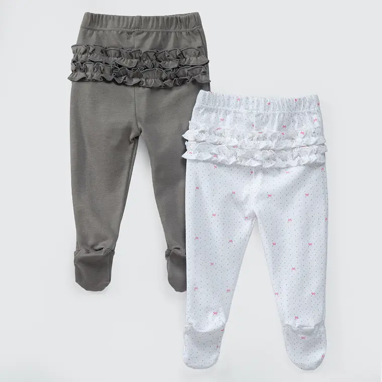 PACK PANTALONES BLANCO GRIS CINTA ROSA ALGODÓN PERUANO (6 a 24 MESES) 1