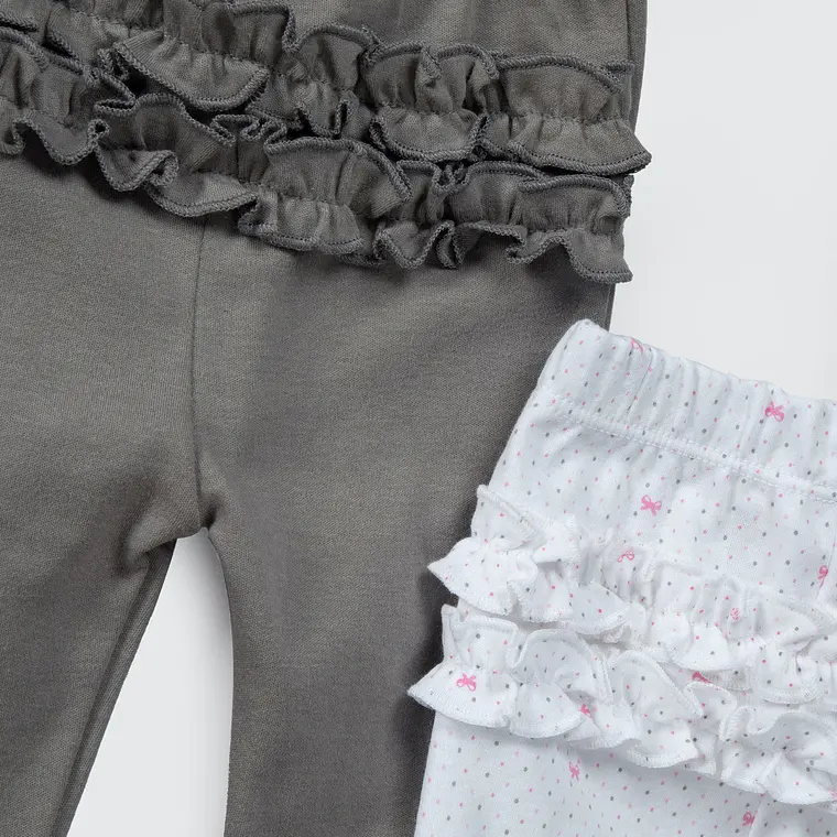 PACK PANTALONES BLANCO GRIS CINTA ROSA ALGODÓN PERUANO (6 a 24 MESES) 3