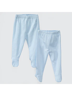 PACK PANTALONES CELESTES RAYAS CELESTES ALGODÓN PERUANO (9 a 24 MESES)