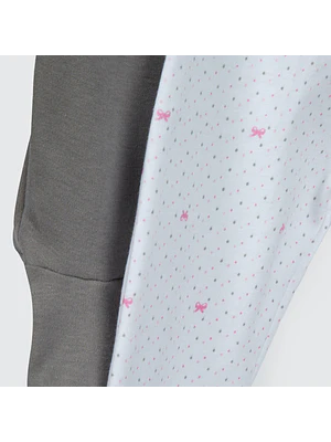 PACK PANTALONES BLANCO GRIS CINTA ROSA ALGODÓN PERUANO (6 a 24 MESES)