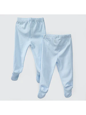PACK PANTALONES CELESTES RAYAS CELESTES ALGODÓN PERUANO (9 a 24 MESES)