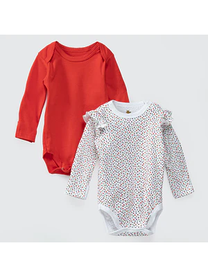 PACK BODY BLANCO ROJO FLORES ALGODÓN PERUANO (RN y 6 a 24 MESES)