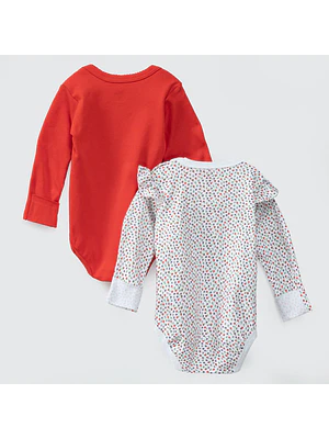 PACK BODY BLANCO ROJO FLORES ALGODÓN PERUANO (RN y 6 a 24 MESES)