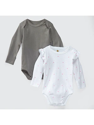 PACK BODY BLANCO GRIS CINTA ROSA ALGODÓN PERUANO (RN a 24 MESES)