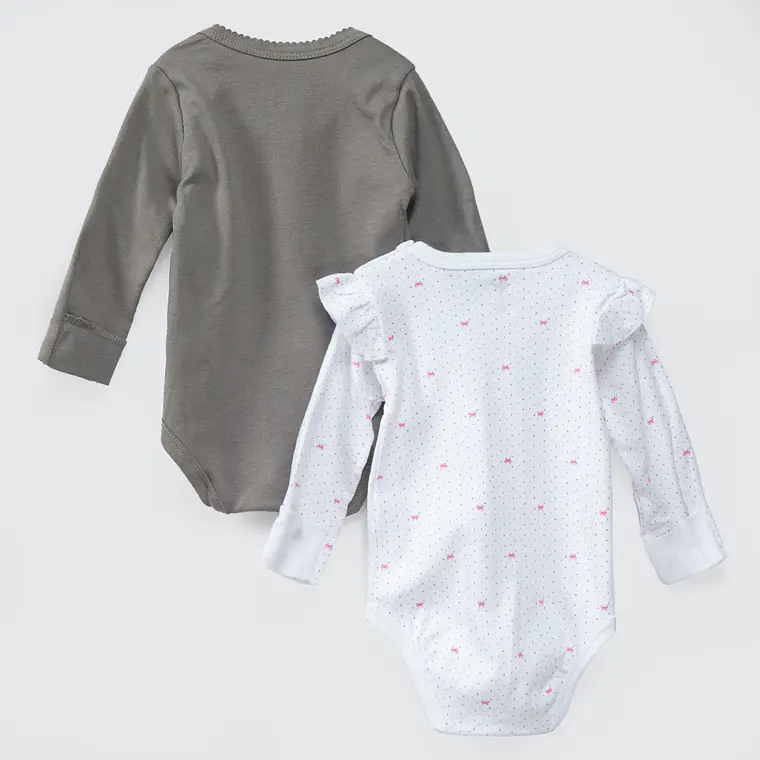 PACK BODY BLANCO GRIS CINTA ROSA ALGODÓN PERUANO (RN a 24 MESES) 3