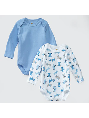 PACK BODY BLANCO CELESTE PERRITOS ALGODÓN PERUANO (9 a 18 MESES)