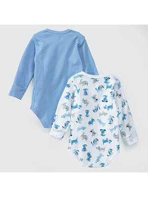 PACK BODY BLANCO CELESTE PERRITOS ALGODÓN PERUANO (9 a 18 MESES)