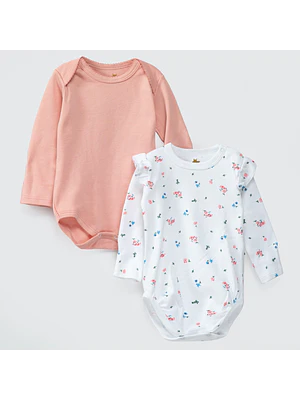 PACK BODY BLANCO ROSA FLORES ALGODÓN PERUANO (6 a 24 MESES)