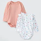 PACK BODY BLANCO ROSA FLORES ALGODÓN PERUANO (6 a 24 MESES) - Miniatura 1