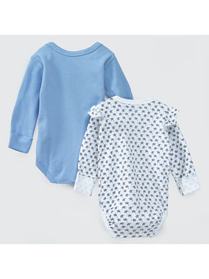 PACK BODY BLANCO CELESTE HOJAS ALGODÓN PERUANO (RN a 24 MESES)