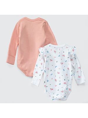 PACK BODY BLANCO ROSA FLORES ALGODÓN PERUANO (6 a 24 MESES)
