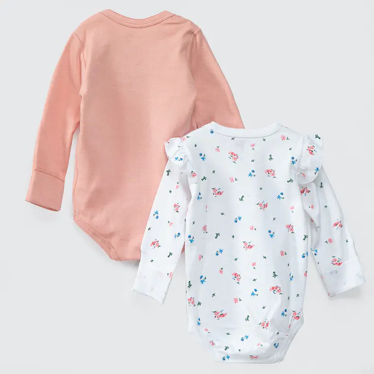 PACK BODY BLANCO ROSA FLORES ALGODÓN PERUANO (6 a 24 MESES) 2