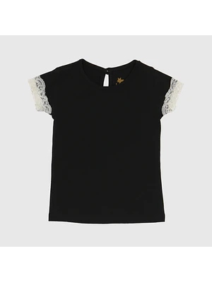 POLERA NEGRA ENCAJE ALGODÓN PERUANO  (12 MESES)