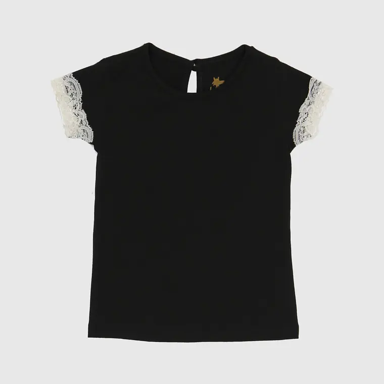POLERA NEGRA ENCAJE ALGODÓN PERUANO  (12 MESES) 1