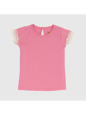 POLERA ROSA ENCAJE ALGODÓN PERUANO  (12 MESES)