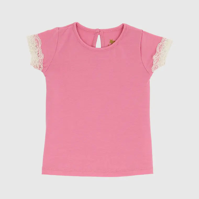 POLERA ROSA ENCAJE ALGODÓN PERUANO  (12 MESES) 1